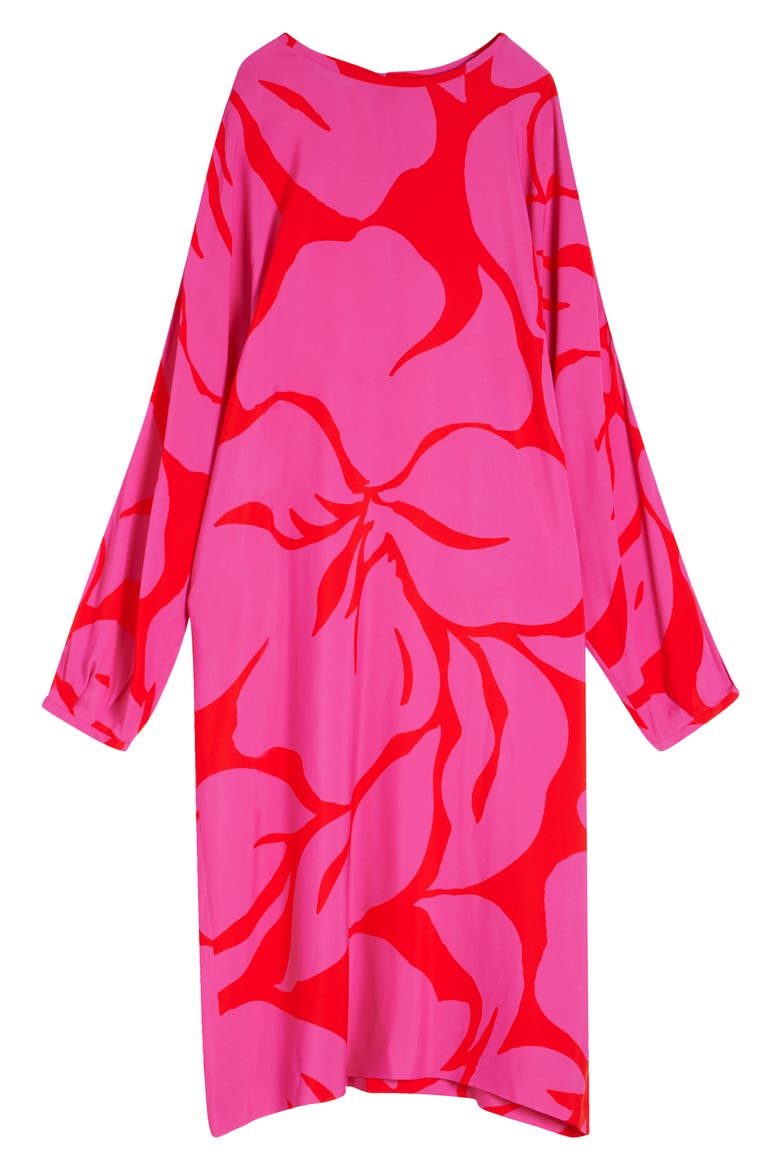 Dosta Giant Floral Print Long Sleeve Crepe Midi Dress