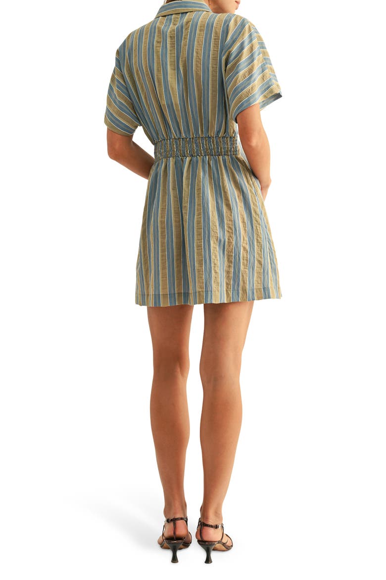 Dominique Stripe Pleat Mini Shirtdress