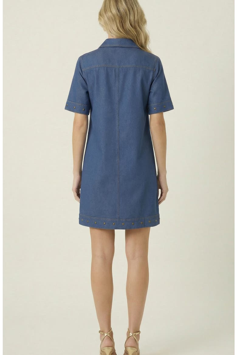Studded Half-Zip Collared Denim Mini Dress
