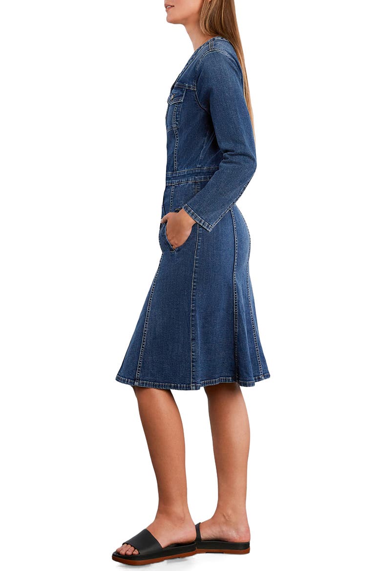 Madison Long Sleeve Stretch Denim Midi Dress
