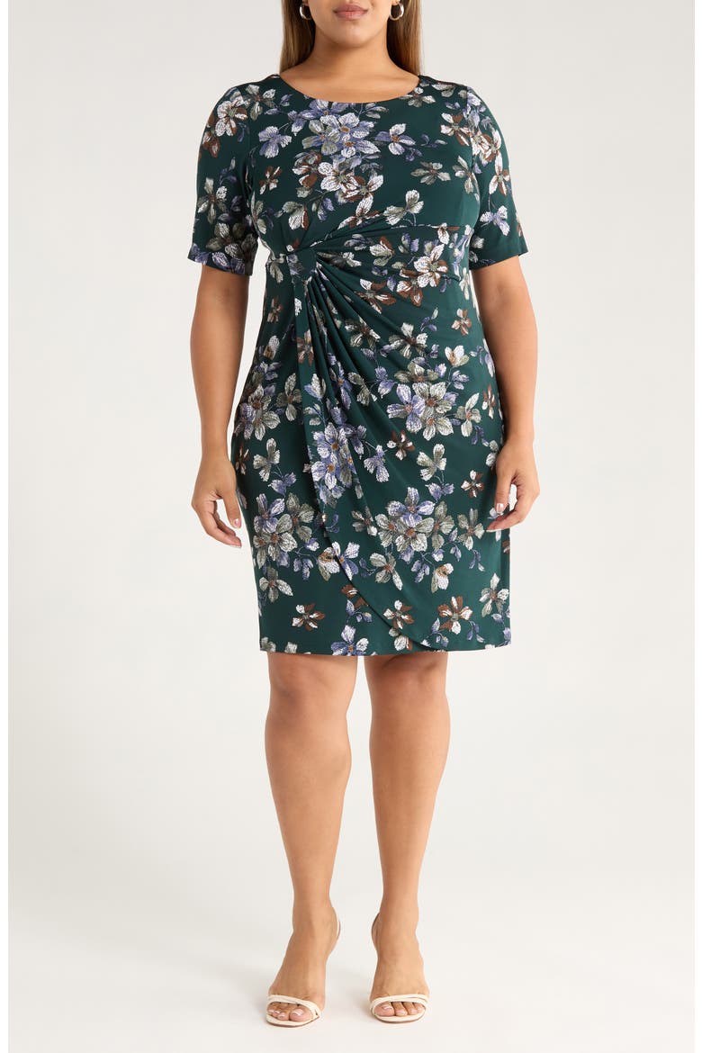 Floral Side Ruched Knit Dress
