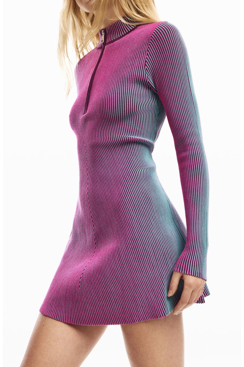 Long Sleeve Rib Half Zip Minidress