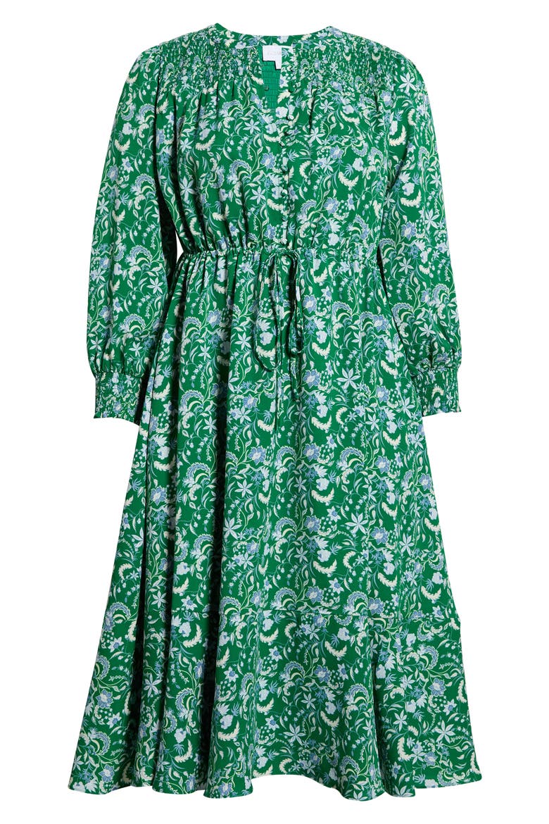 Cabana Floral Keila Long Sleeve Smocked Yoke Midi Dress