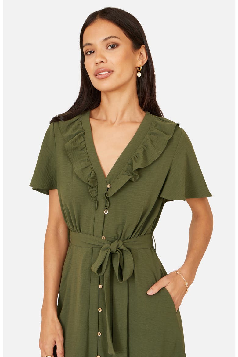Ruffle Collar Midi Shirt Dress