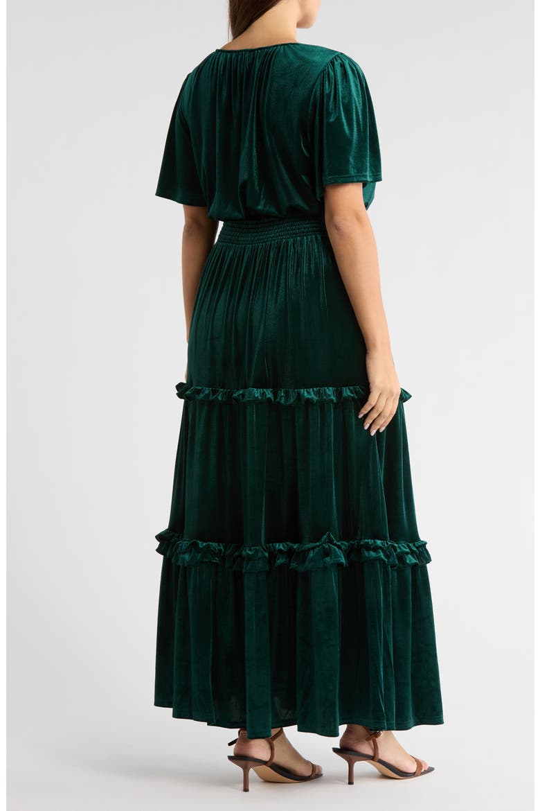 Juliete Velvet Palmer Tiered Maxi Dress