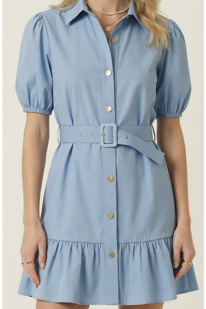 Belted Button Up Mini Dress