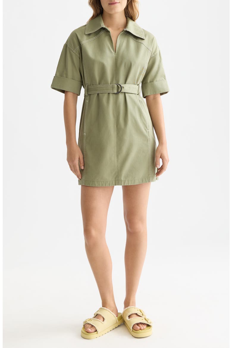 Belted Cotton Blend Utility Minidress