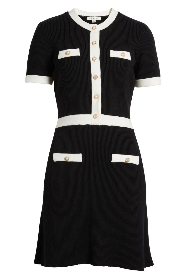 Contrast Button Rib Minidress