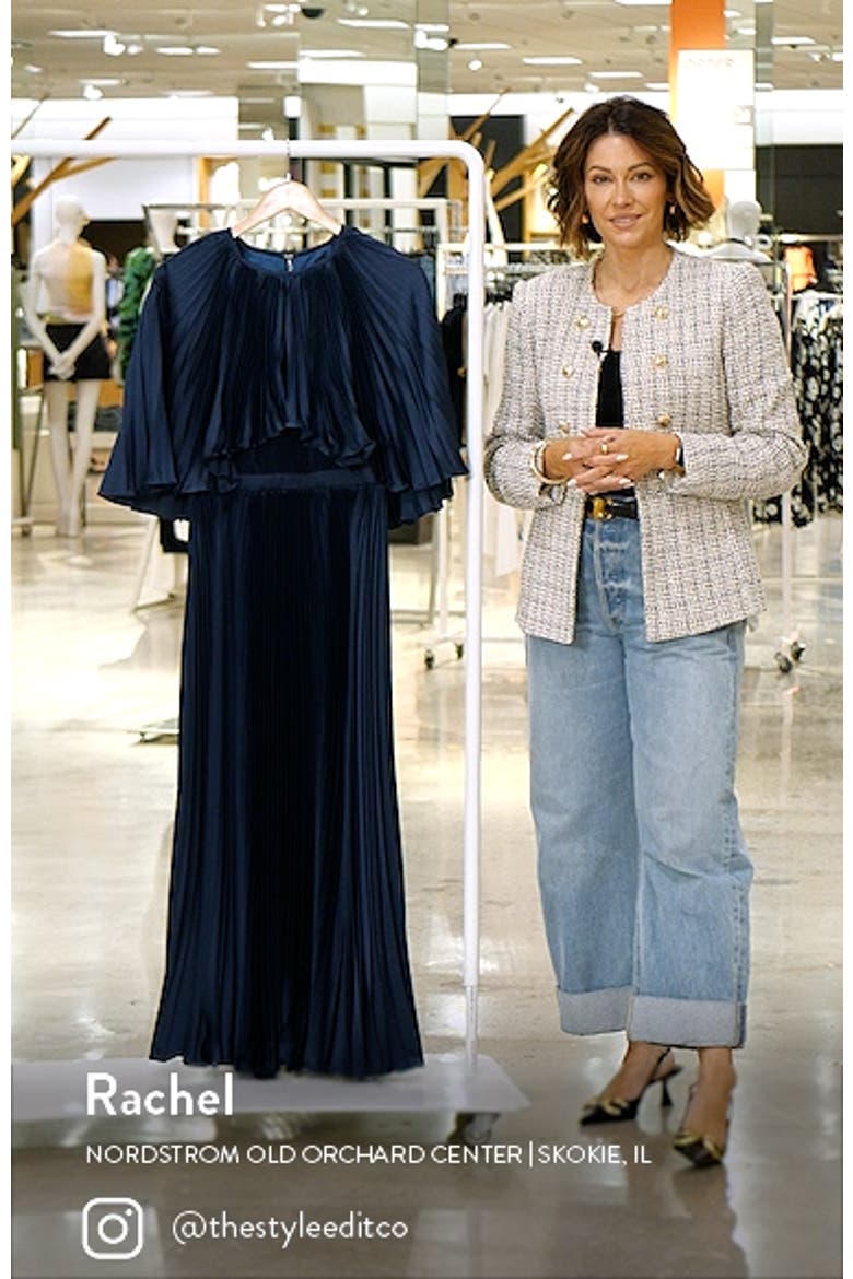Pleated Capelet Tea-Length Dress