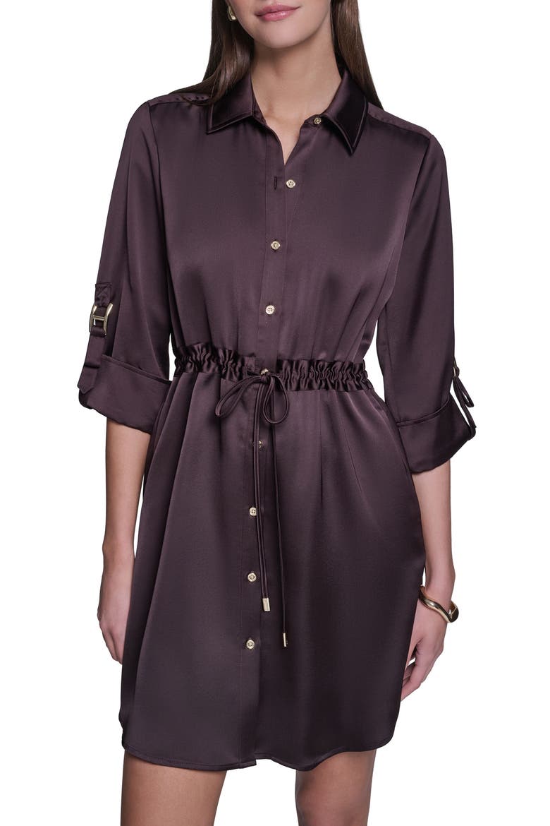 3/4 Sleeve Satin Shirt Dress