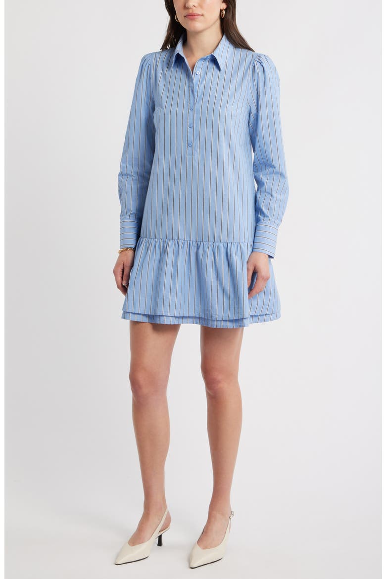 Flounce Hem Long Sleeve Shirtdress