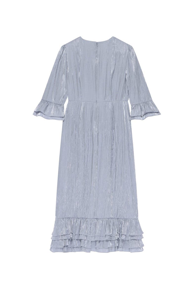 Metallic Ruffle Sleeve Midi Dress