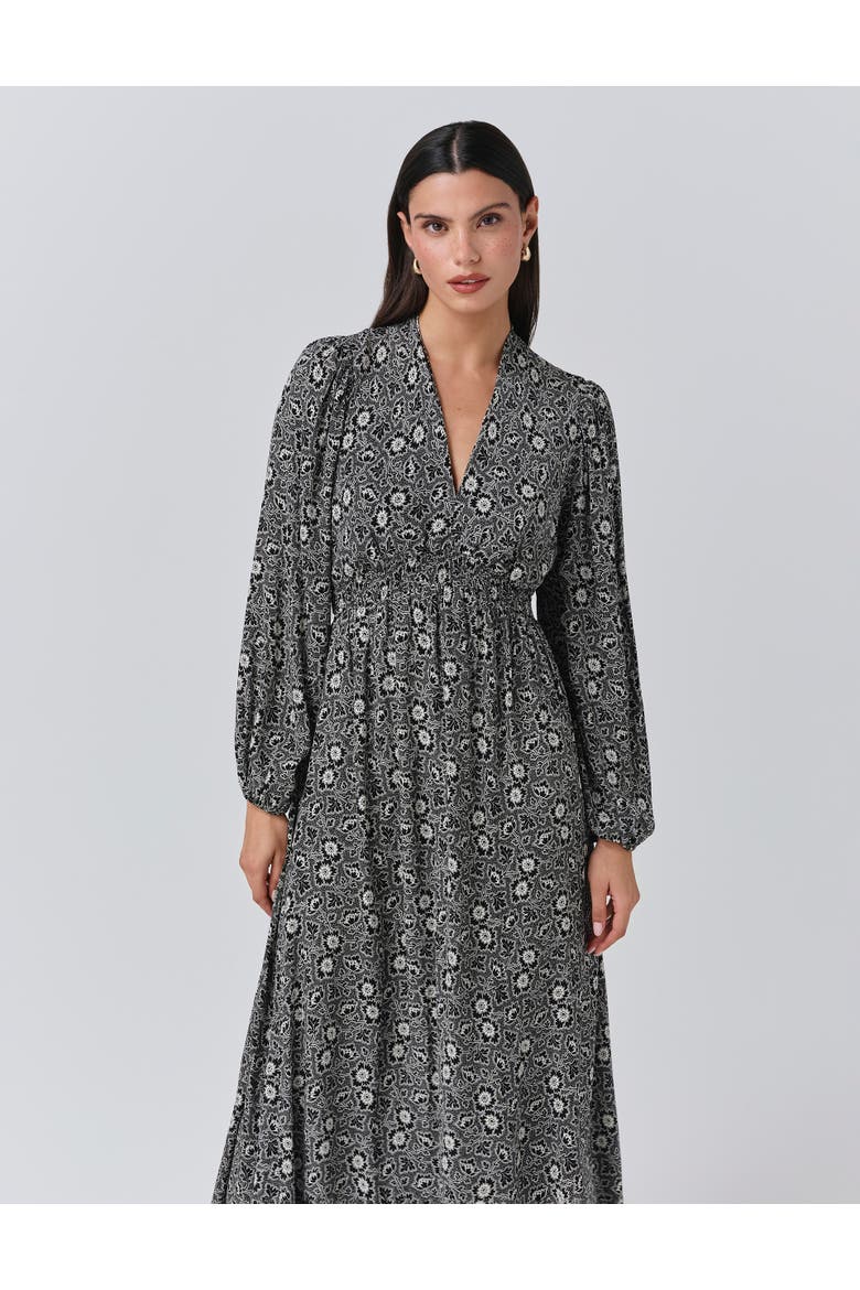 Petal Crepe V Neck Midi Waisted Dress