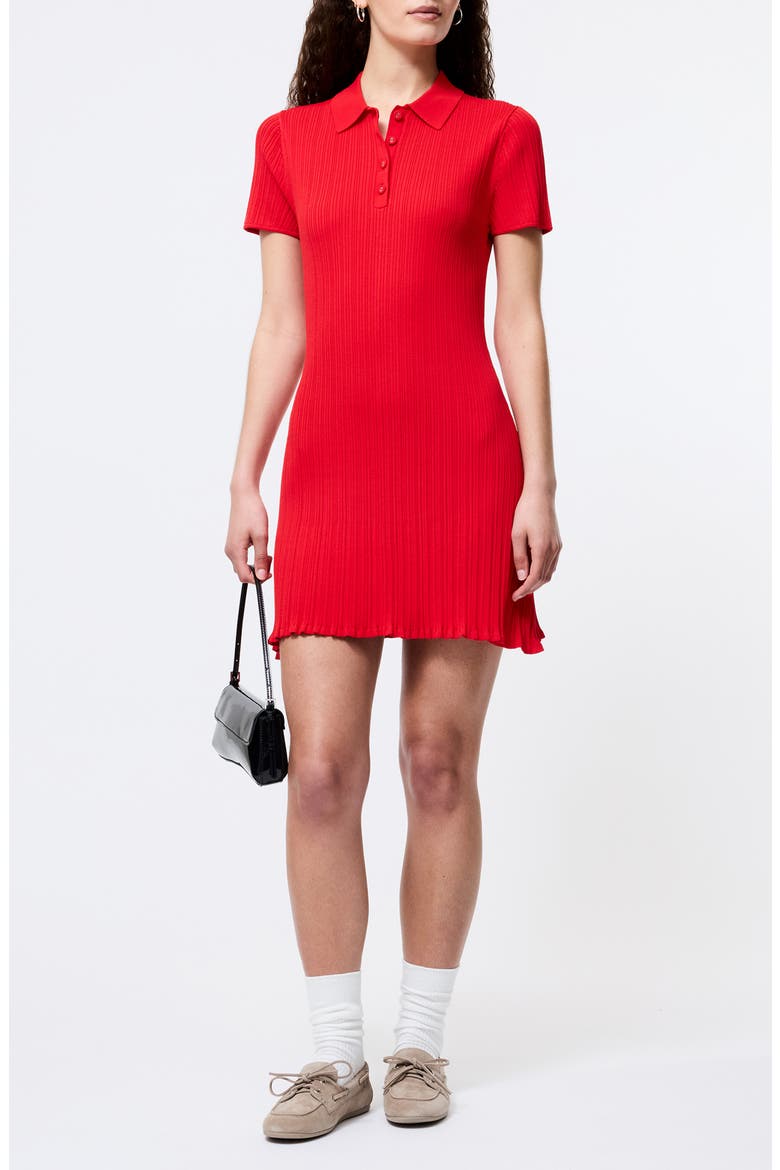 Crinkle Knit Polo Minidress