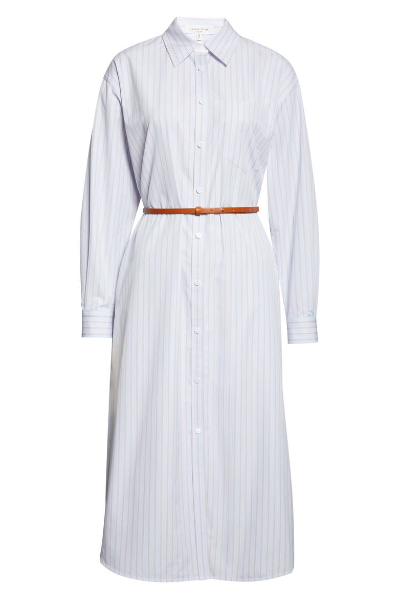 Aurora Stripe Long Sleeve Belted Oversize Cotton Poplin Midi Shirtdress