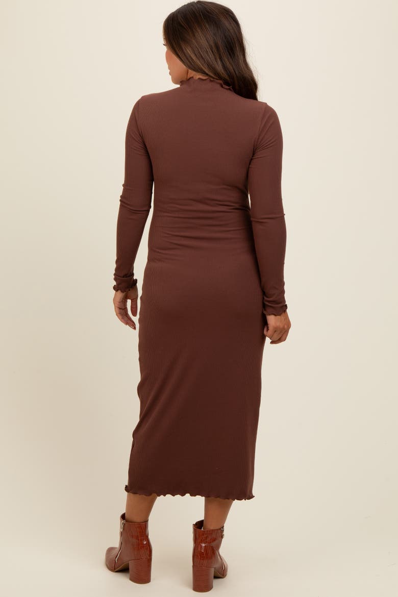Ruffle Mock Neck Long Sleeve Midi Dress