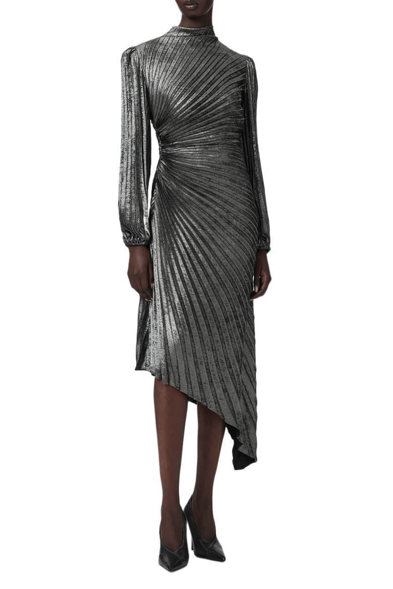 Milena Pleated Metallic Midi Dress