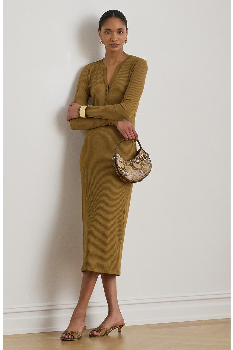 Long Sleeve Henley Midi Dress