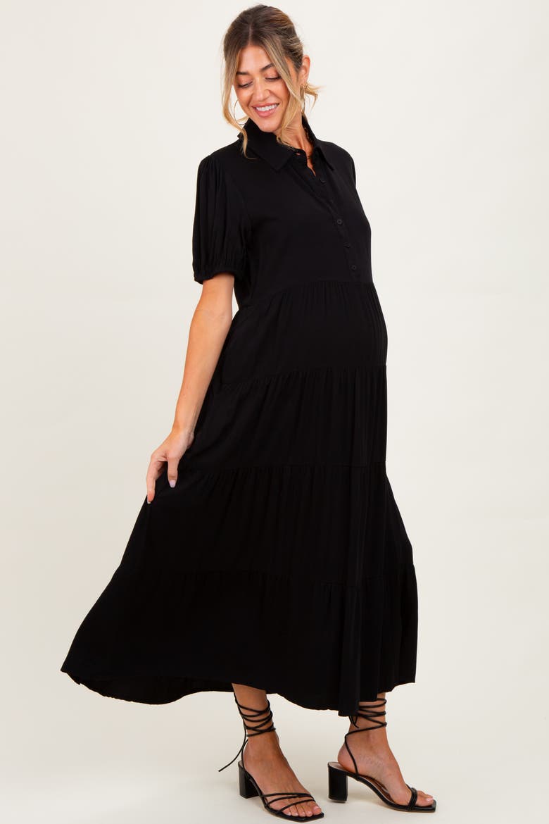 Collared Button Down Tiered Midi Dress