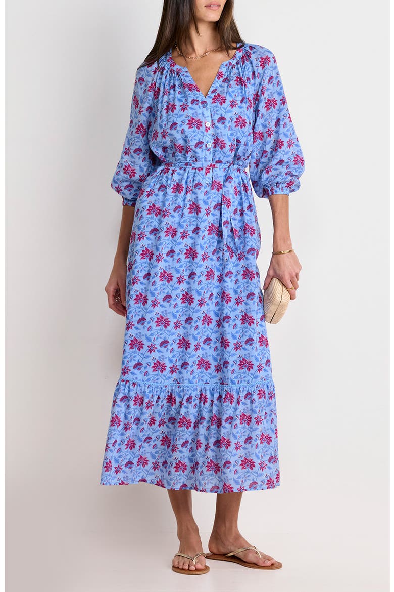 Floral Long Sleeve Cotton Blend Cover-Up Midi Dress