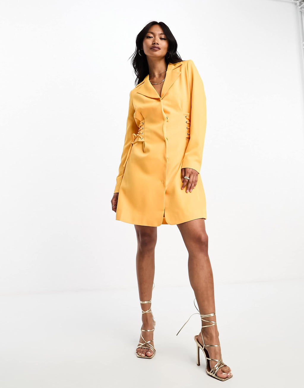 Y.A.S exclusive tailored blazer mini dress with corset lace up side in mango