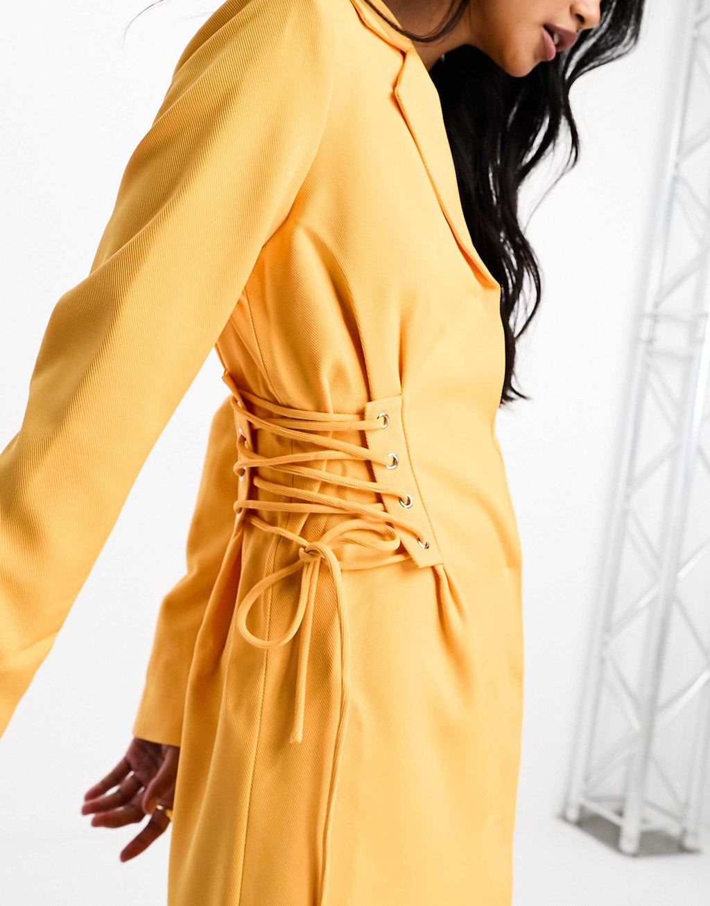 Y.A.S exclusive tailored blazer mini dress with corset lace up side in mango