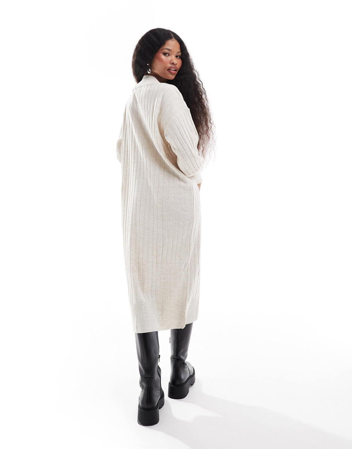 Only Petite knit v neck maxi dress in cream