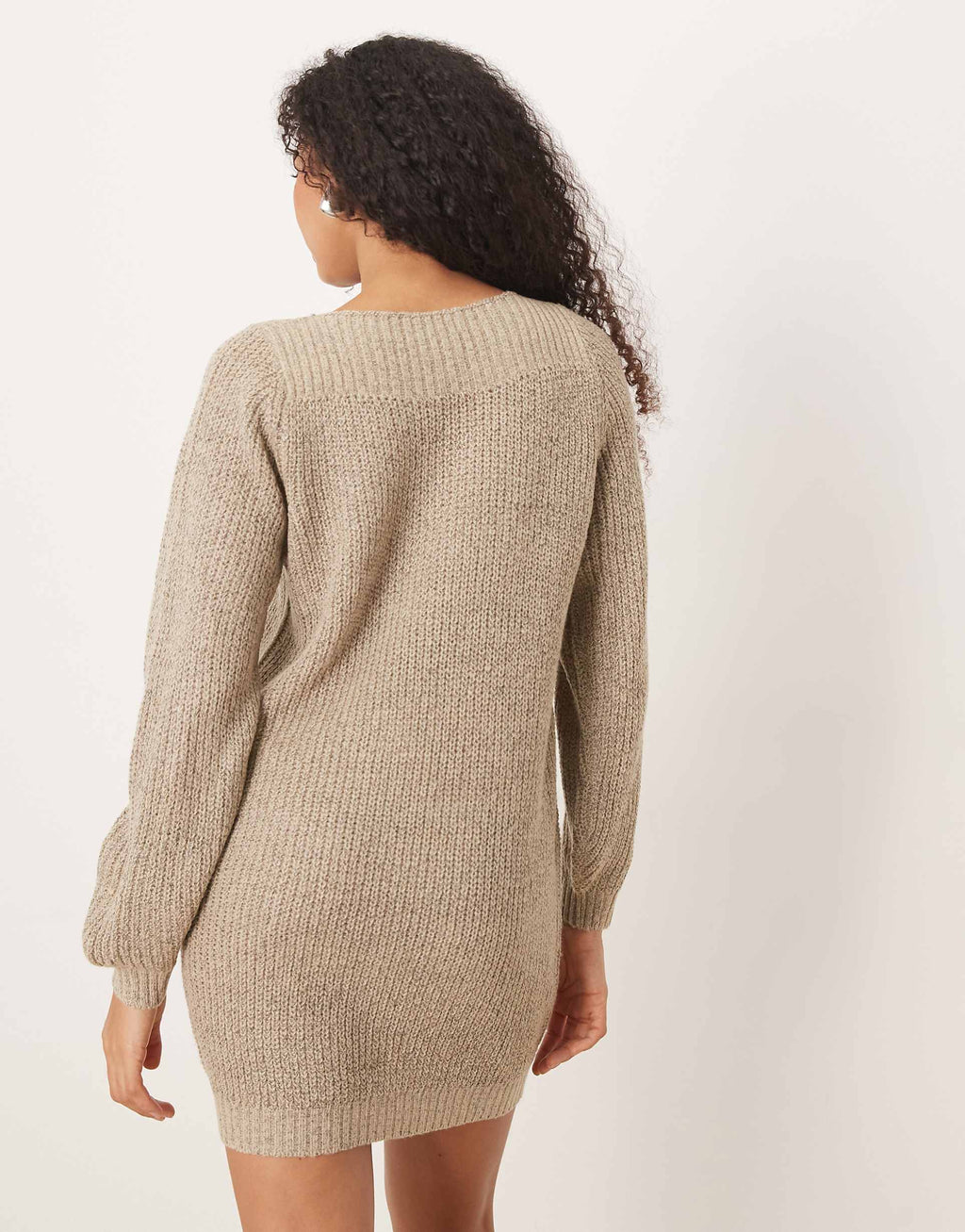 JDY wide neck knit mini sweater dress in beige