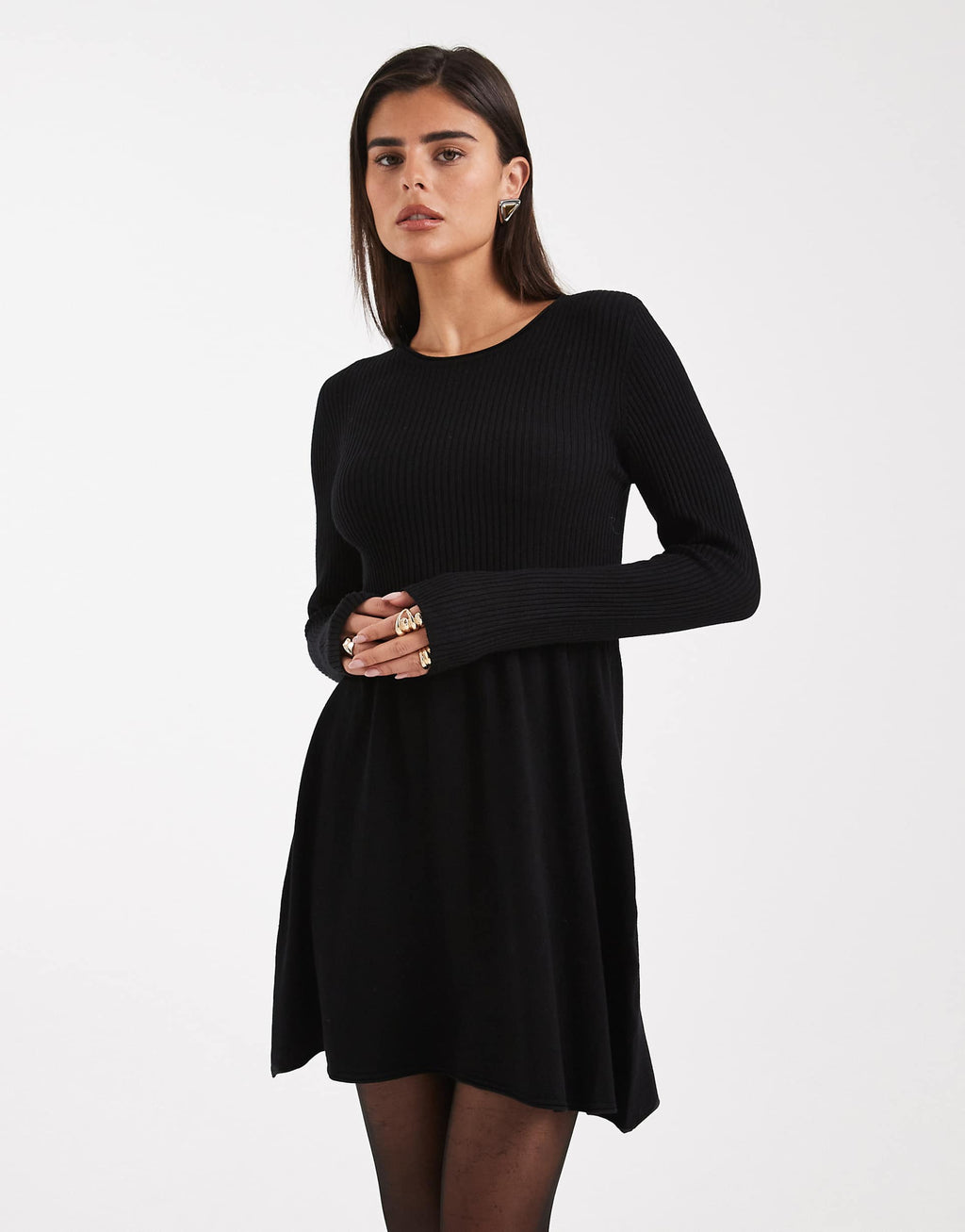Only mini knitted skater dress in black