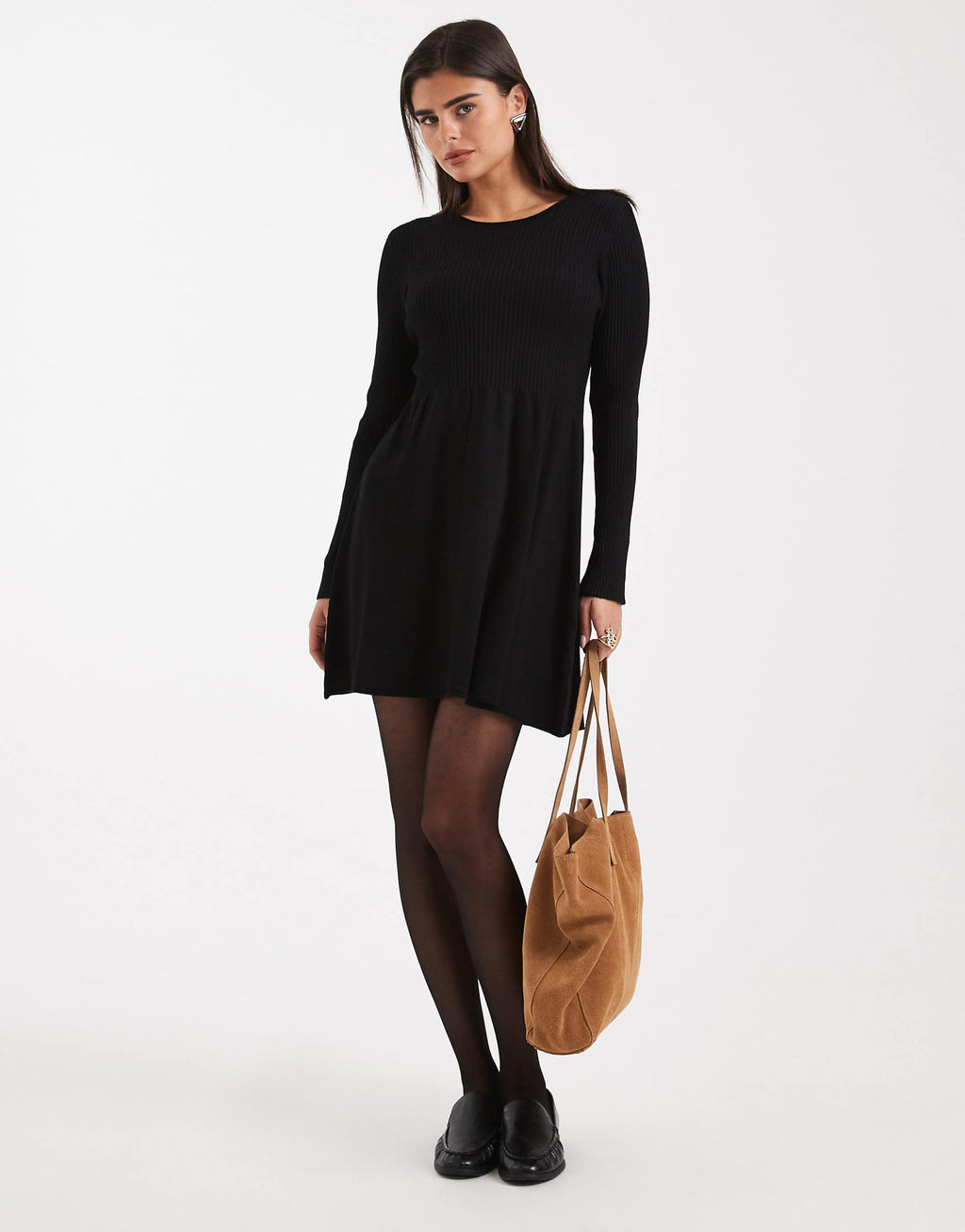 Only mini knitted skater dress in black