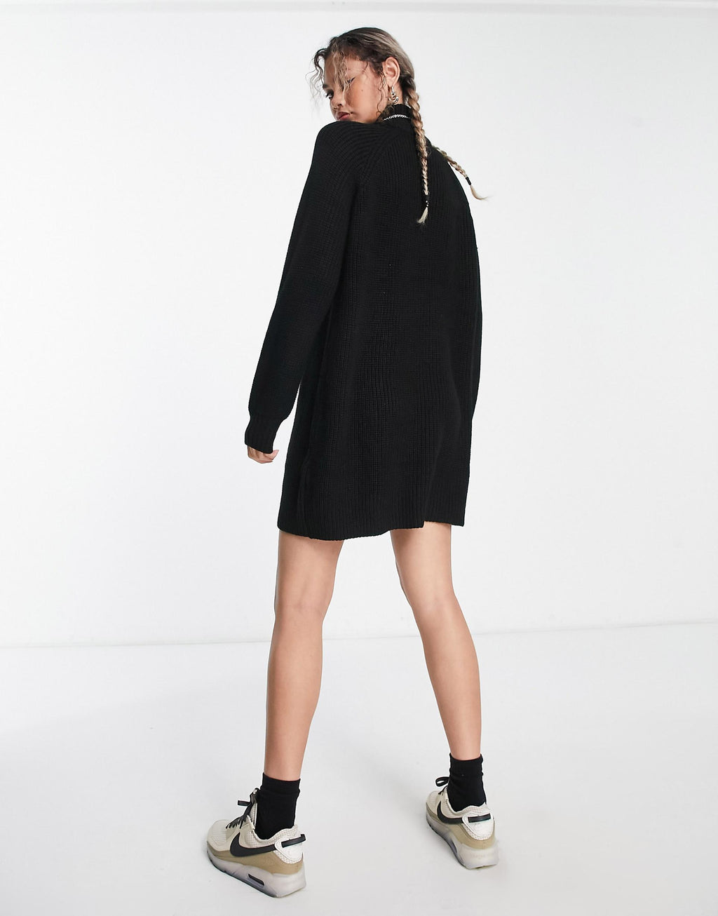 Noisy May high neck knit mini sweater dress in black