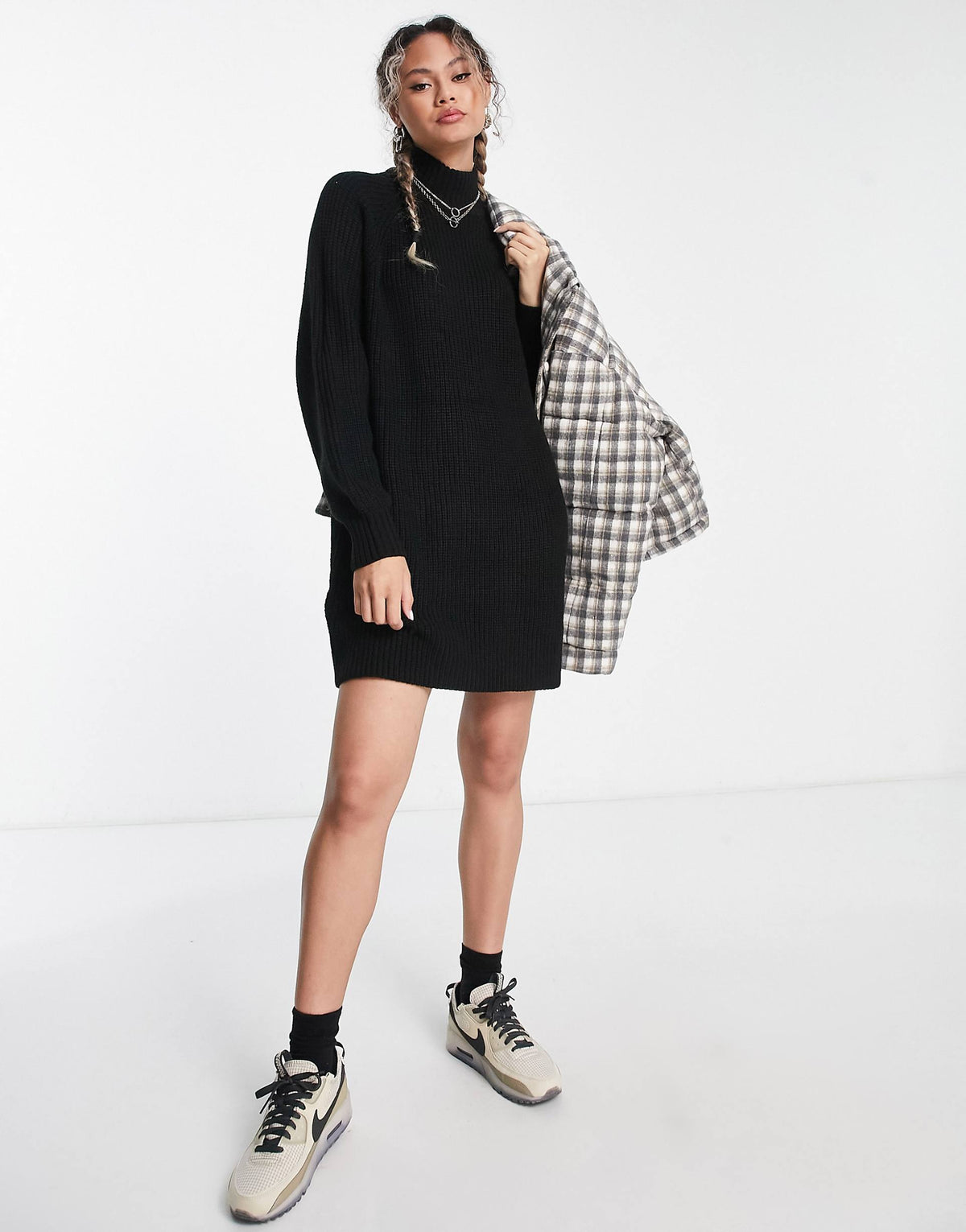 Noisy May high neck knit mini sweater dress in black