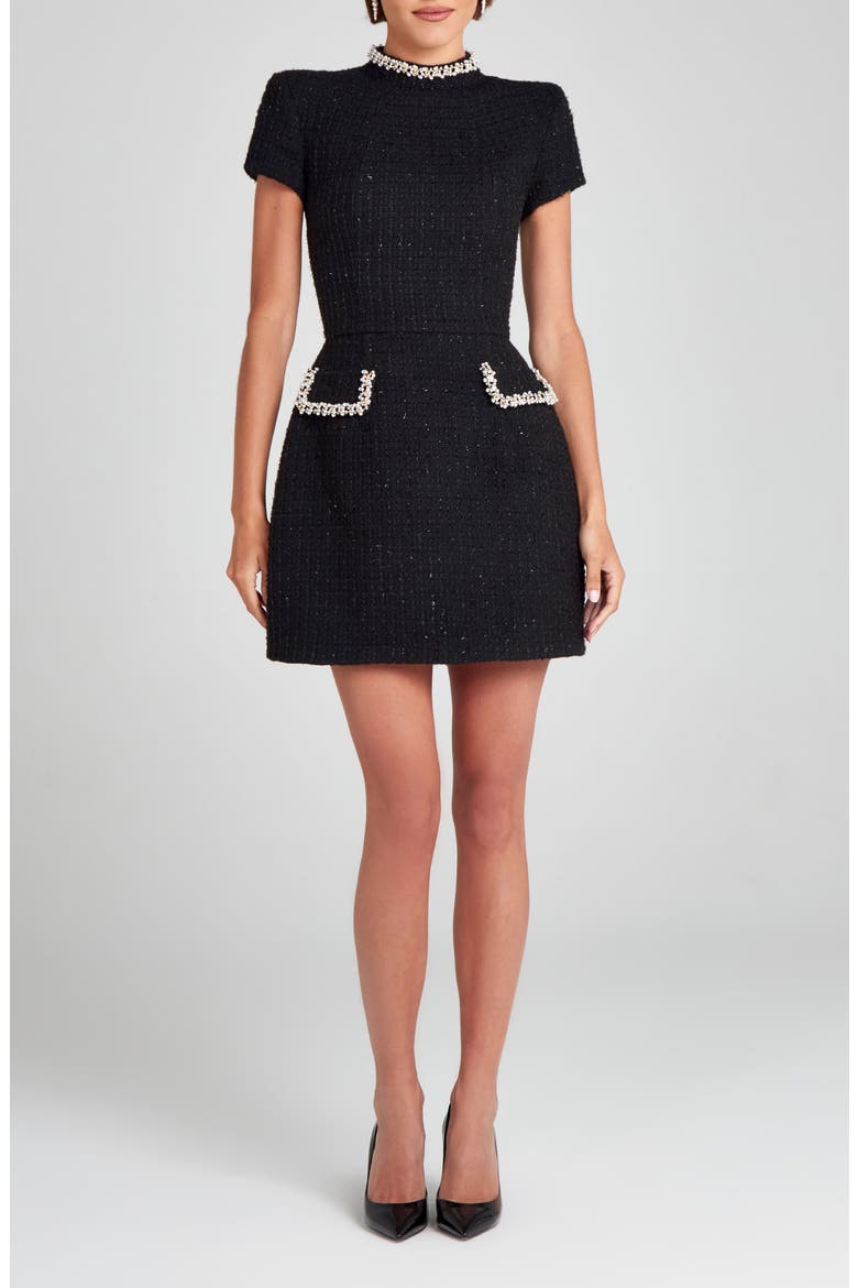Simone Embellished Trim Shimmer Tweed Minidress