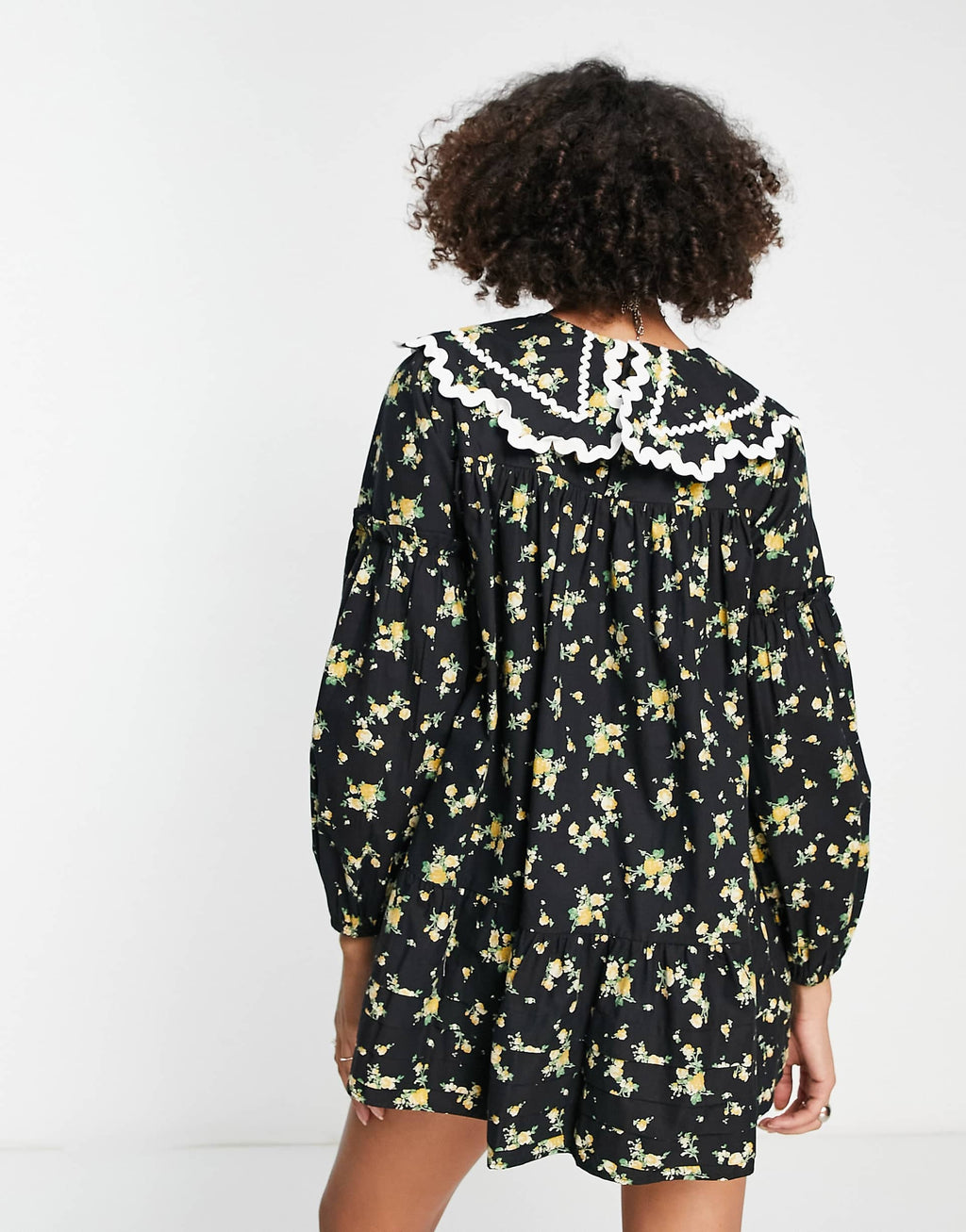 Reclaimed Vintage mini smock dress with contrast trim collar in floral