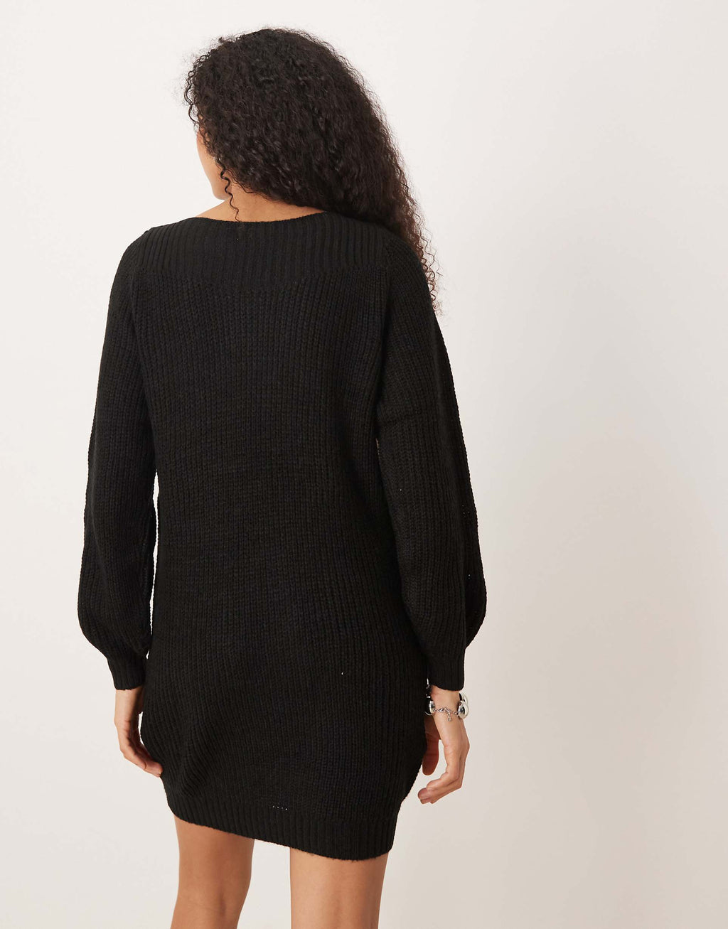 JDY wide neck knit mini sweater dress in black