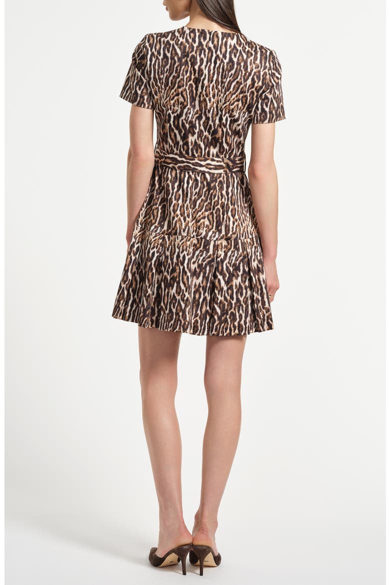 Tie Dye Pleated Belted Drop Waist Stretch Cotton Minidress