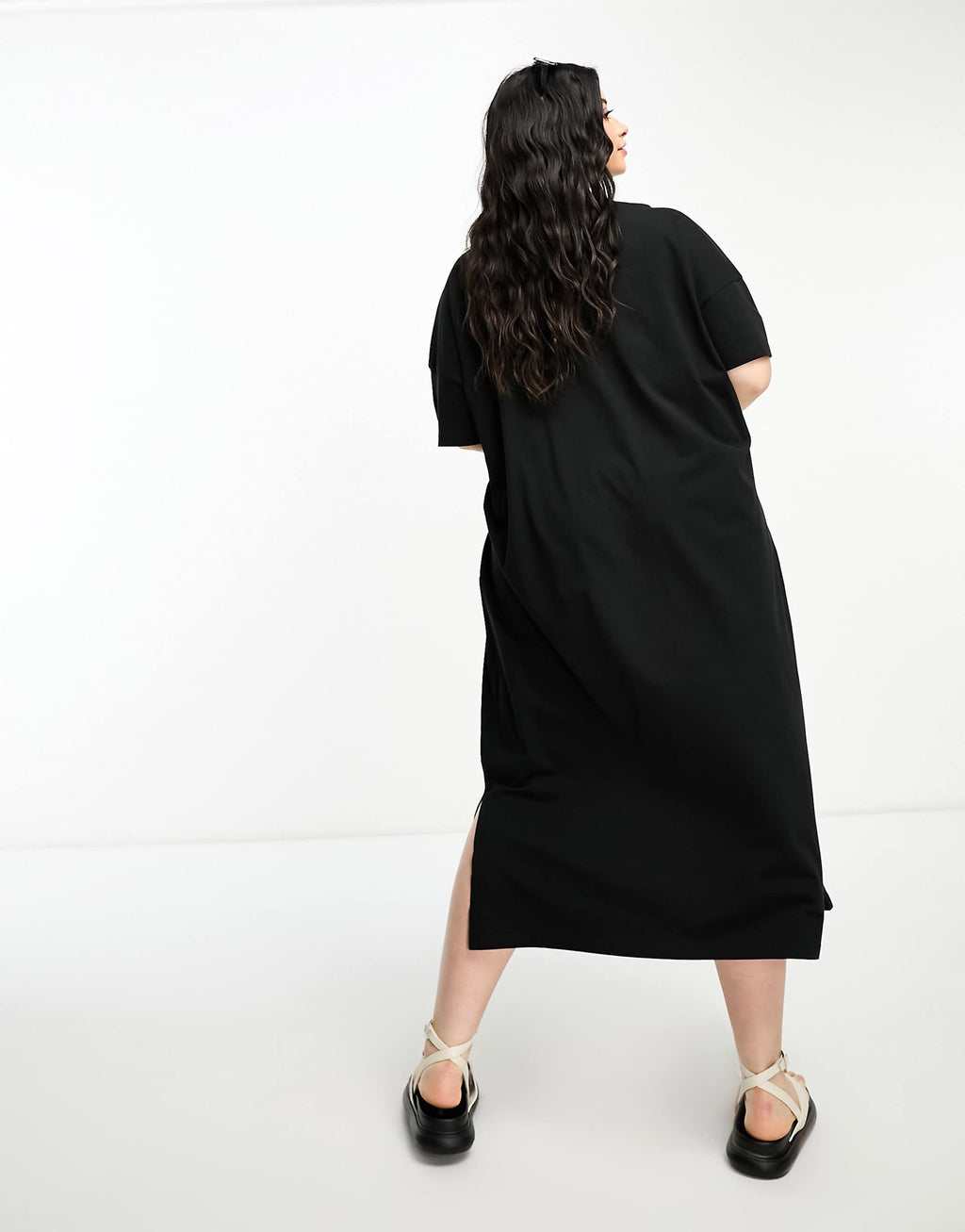Vero Moda Curve oversized t-shirt maxi dress in black