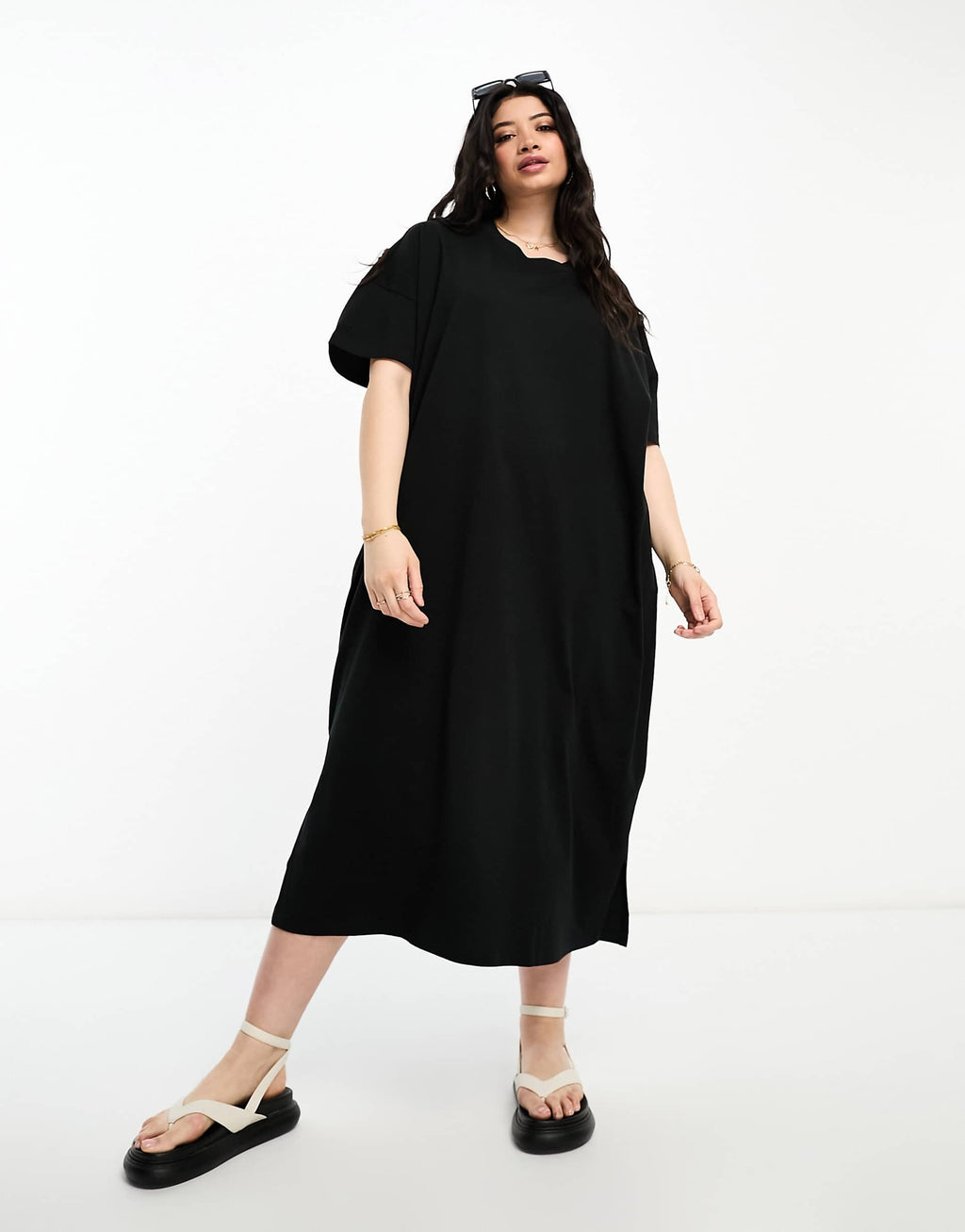 Vero Moda Curve oversized t-shirt maxi dress in black