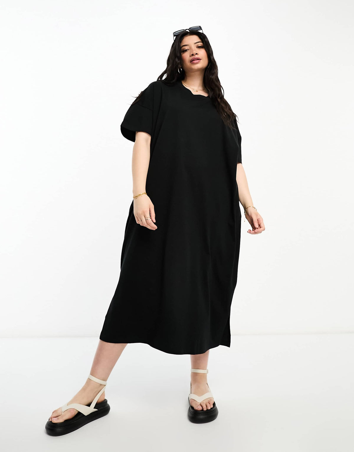 Vero Moda Curve oversized t-shirt maxi dress in black