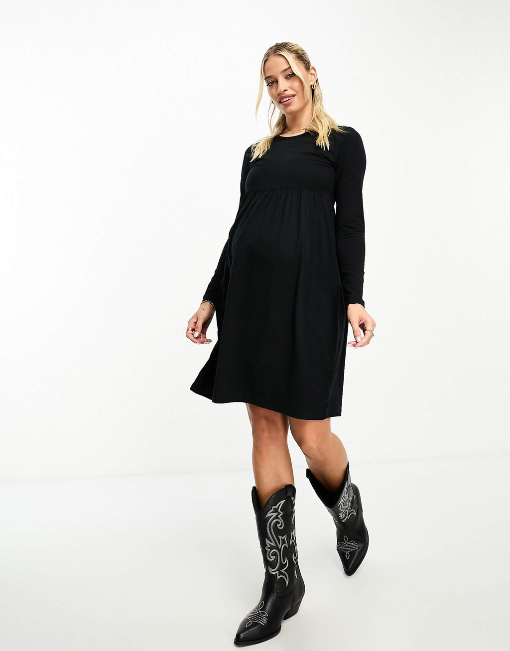 Mamalicious Maternity long sleeve jersey midi dress in black