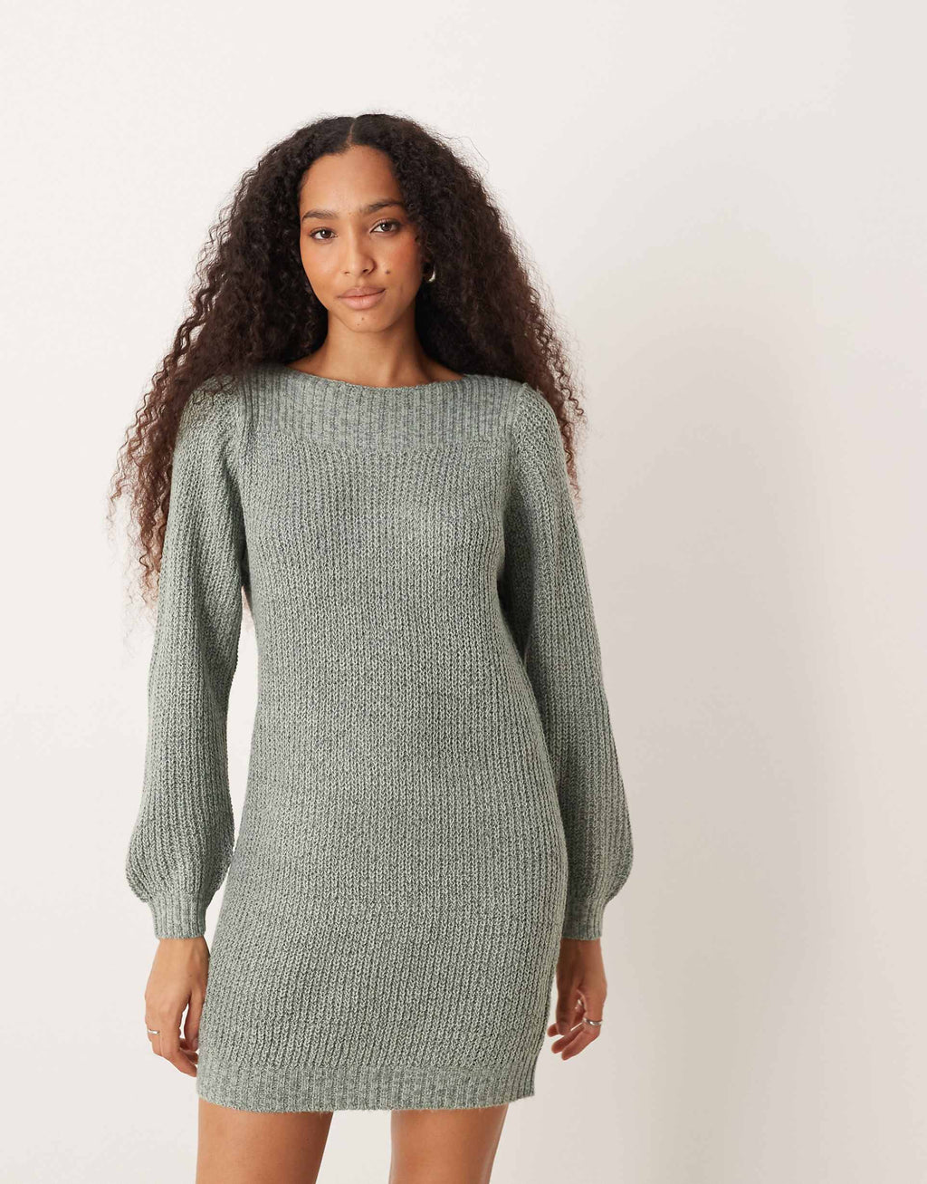 JDY boat neck knitted mini sweater dress in green
