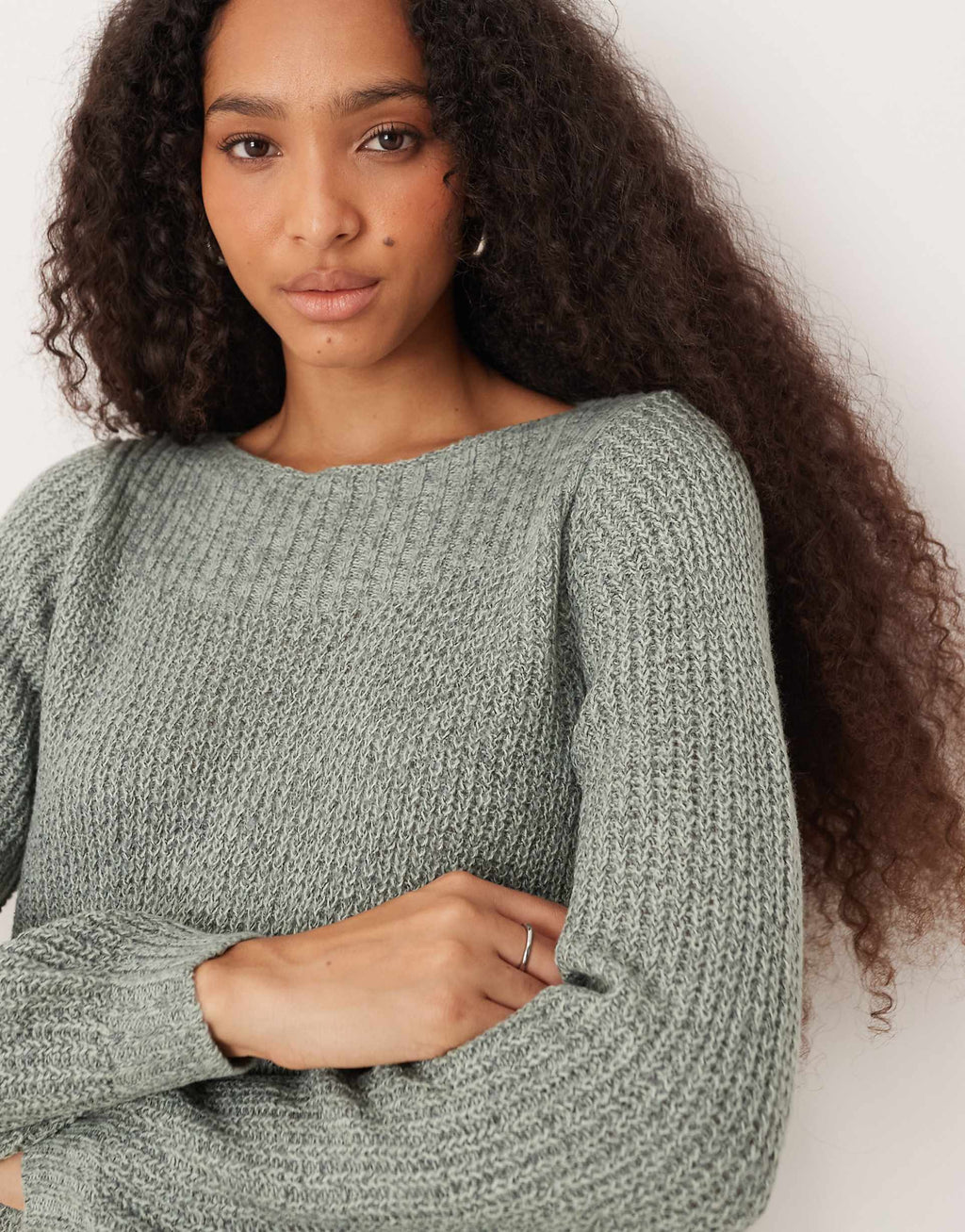 JDY boat neck knitted mini sweater dress in green