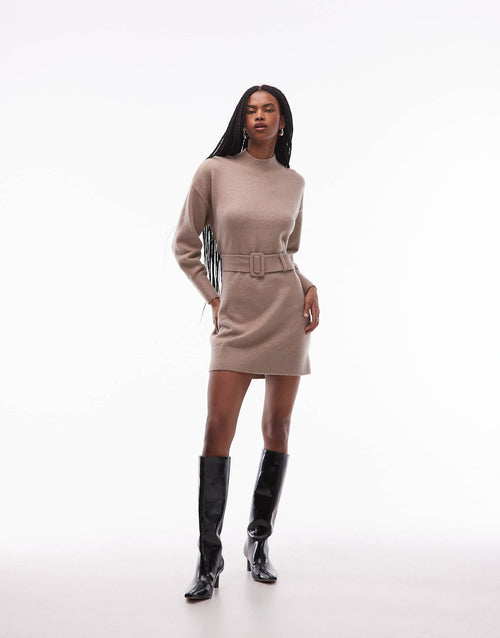 & Other Stories belted knit dress in beige