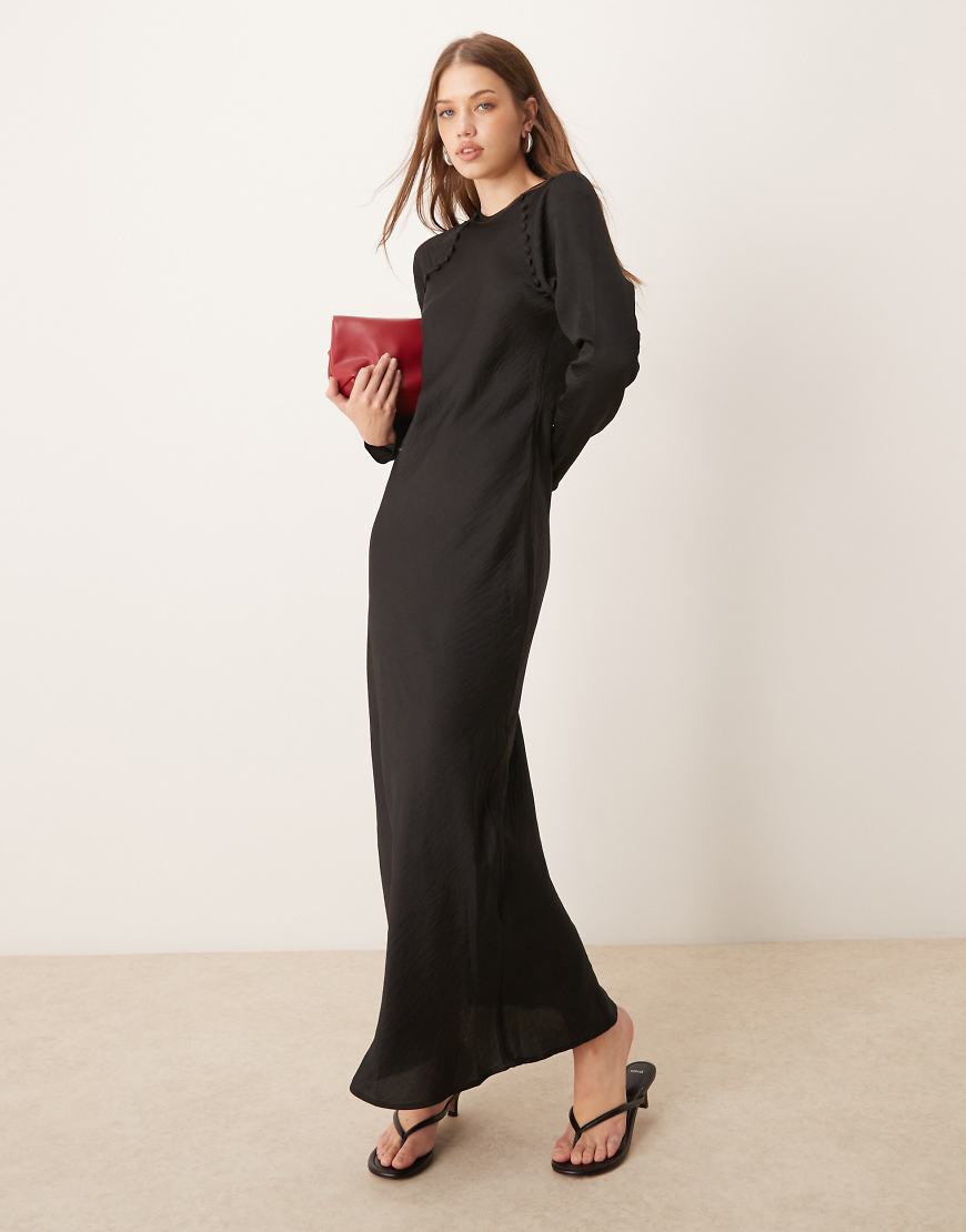 ASOS DESIGN Curve satin biased maxi dress with button detail in black