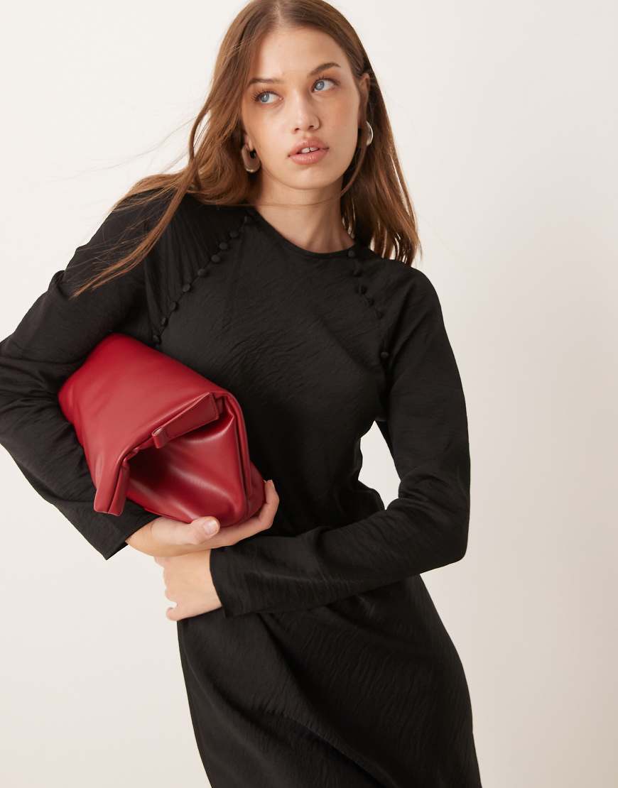 ASOS DESIGN Curve satin biased maxi dress with button detail in black