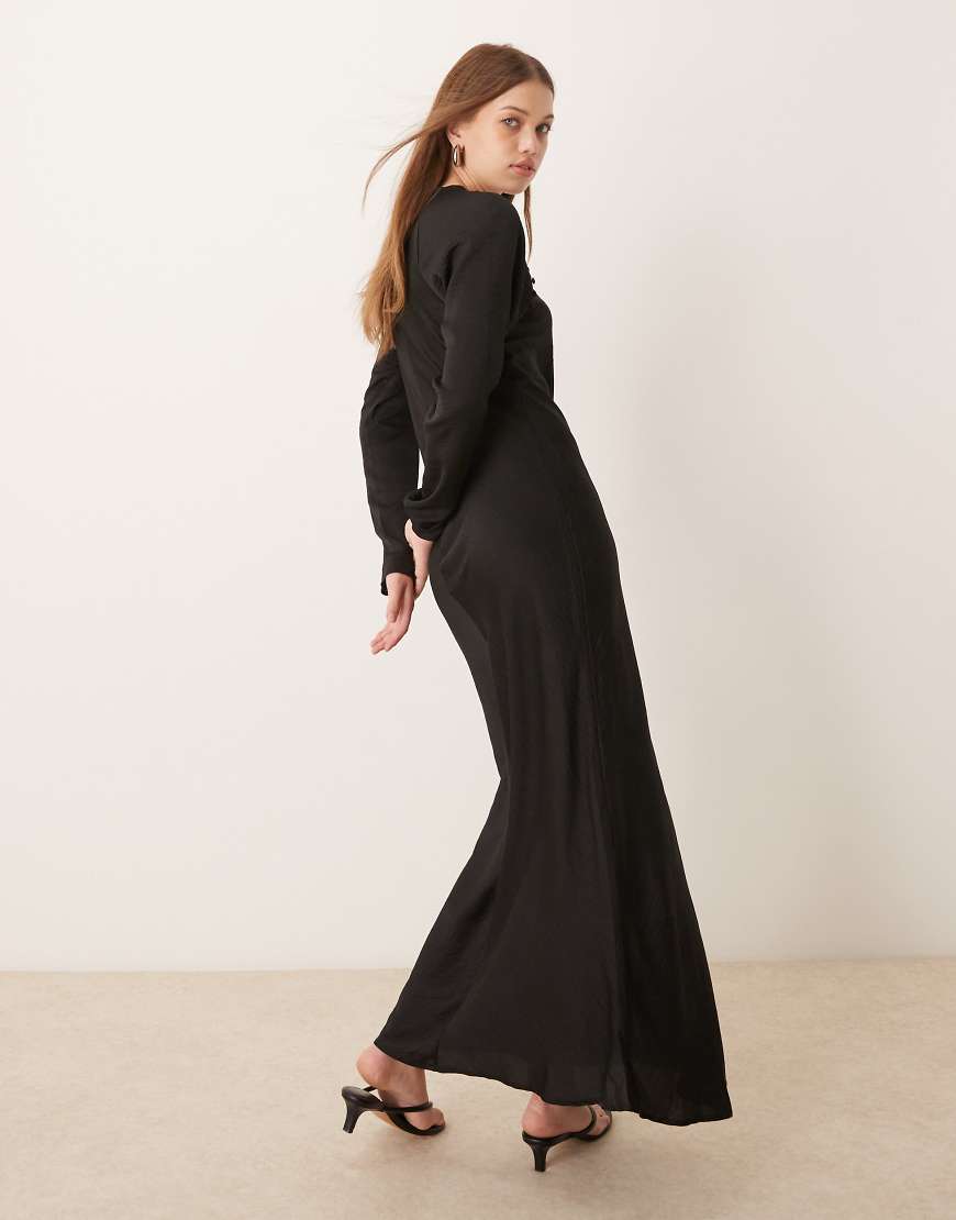 ASOS DESIGN Curve satin biased maxi dress with button detail in black