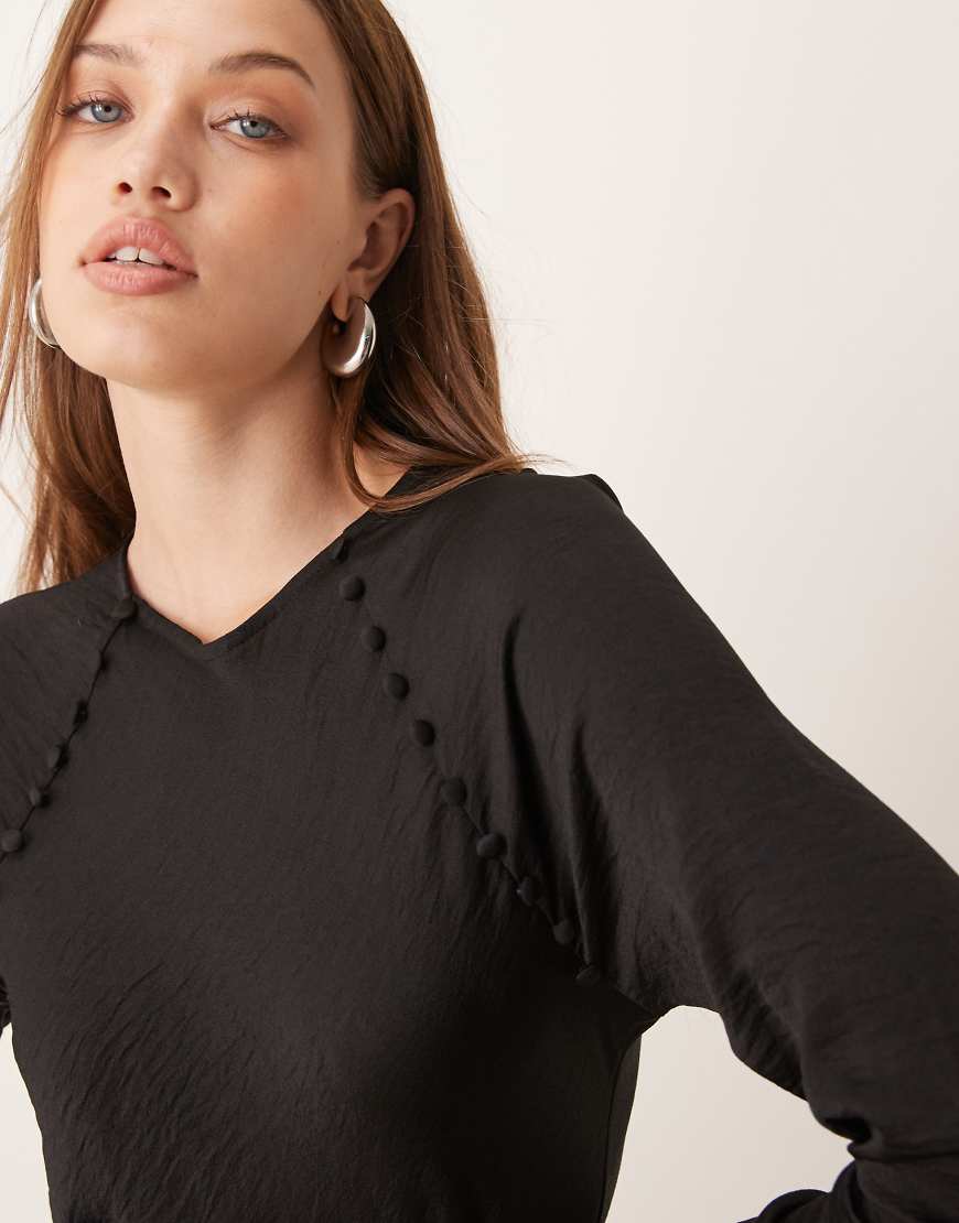 ASOS DESIGN Curve satin biased maxi dress with button detail in black