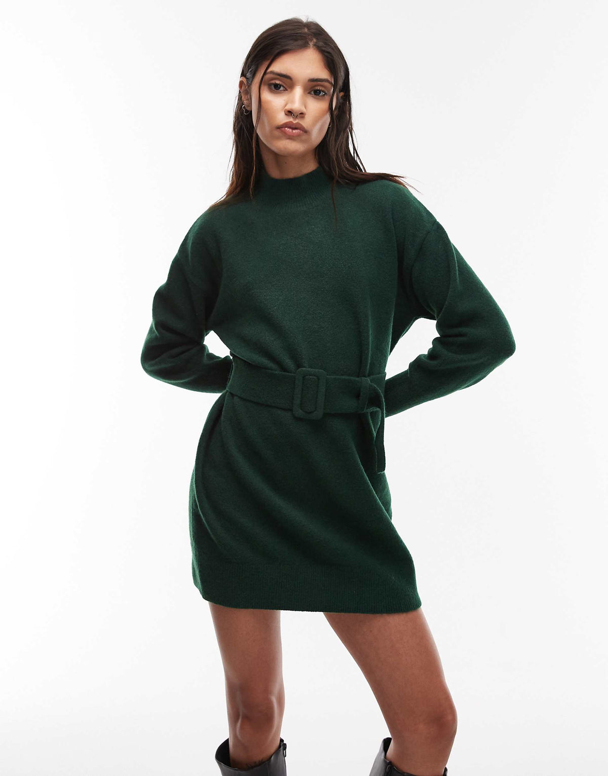 & Other Stories belted knitted dress in green