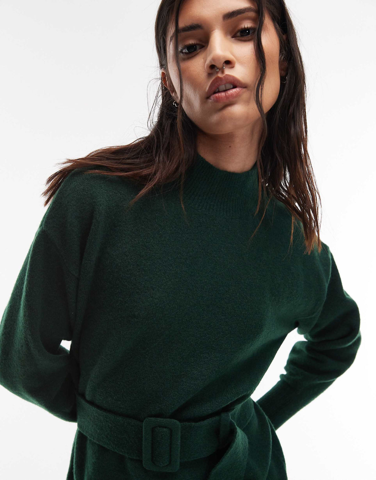 & Other Stories belted knitted dress in green