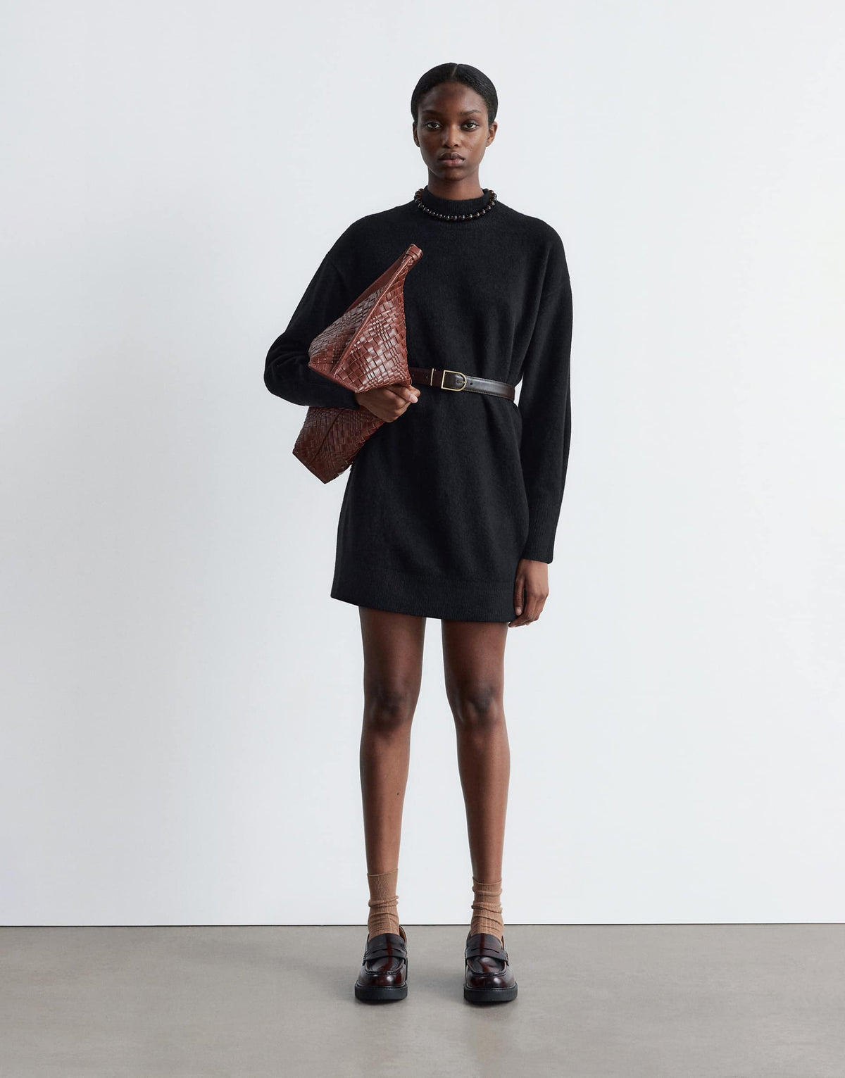 & Other Stories belted knitted dress in black